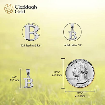 Claddagh Gold .925 Sterling Silver Initial Pendant Charm – Personalized Alphabet Letter Jewelry in 0.80mm or 0.55mm Block Font - color: Pendant Only, size: Small, style: B