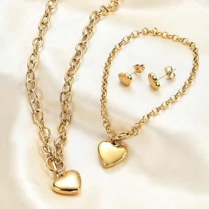 Women's 3 Pieces Heart Name Initial Necklace, Bracelet, Earrings, Jewelry Set Stainless Steel A-Z letters Jewelry Suits - color: Gold, size: Petite