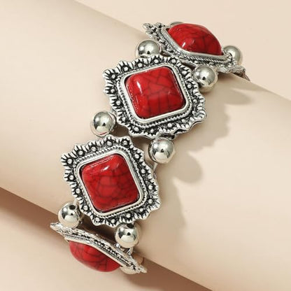 Turquoise Beaded Stretch Bracelets Bohemian Stackable Bracelets Y2K Summer Beach Bracelets Jewelry for Women - color: Red