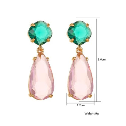 Crystal Earrings CXUEMH Teardrop Earrings for Women Blue and Green Dangle Earrings Elegant Earrings for Prom Emerald Green Earrings Formal Jewelry Crystal Drop Earrings - color: green and pink