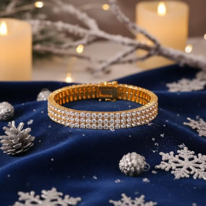 2 Rows Tennis Bracelets for Women Men - 18K Yellow Gold Plated 3mm Round Cut Cubic Zirconia Classic Tennis Bracelet, Size 6.5-8.5 Inch - color: Gold - 3 Rows, size: 6.5 inch