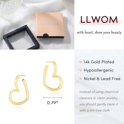 LLWOM Gold Huggie Earrings for Women-14k Gold/Silver/Rose/Black Plated Heart Hoop Earrings Hypoallergenic Lightweight Hoops Gifts - style: Heart