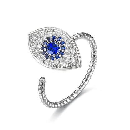 COLORFUL BLING Fidget Sunflower Evil Eye Daisy Spinner Stackable Rings Bee Butterfly Adjustable Open Rotatable CZ Cubic Zirconia Anti Stress for Women Wedding Jewelry - style: Evil Eye