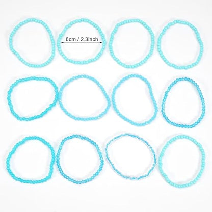 Bohemian Multilayer Beaded Stackable Stretch Bracelets for Women Colorful Crystal Glass Resin Seed Beads Elastic Wristbands BFF Friendship Summer Beach Hawaii Jewelry - color: Blue