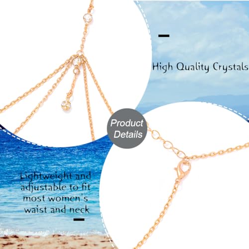 Urieo Sparkly Rhinestone Bra Chain Gold Crystal Layered Chest Chain Diamond Sexy Necklaces Body Chain Jewelry for Women