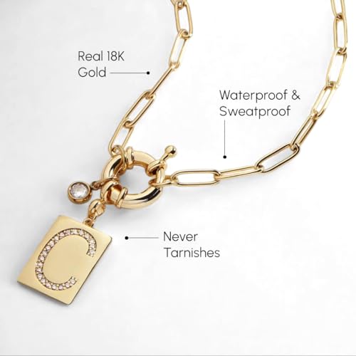 Mint & Lily Gold Initial Necklace for Women – 18K Gold Plated 24” Paperclip Chain with Sparkling Letter Pendant | 18K Gold Plated Personalized Letter Charm w/ Cubic Zirconia, Paperclip Chain, Tarnish-Resistant, Dainty Jewelry Gift for Her - style: Letter: