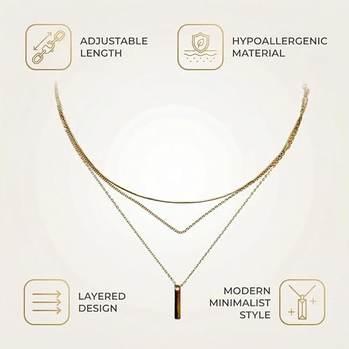 Bohemian Layered Necklace for Women – 3-Layer Dainty Stacked Pendant Necklace with Snake Chain, Ribbed Chain & O-Chain, Trendy Multi-Strand Gold Jewelry for Everyday Casual, Party & Vacation