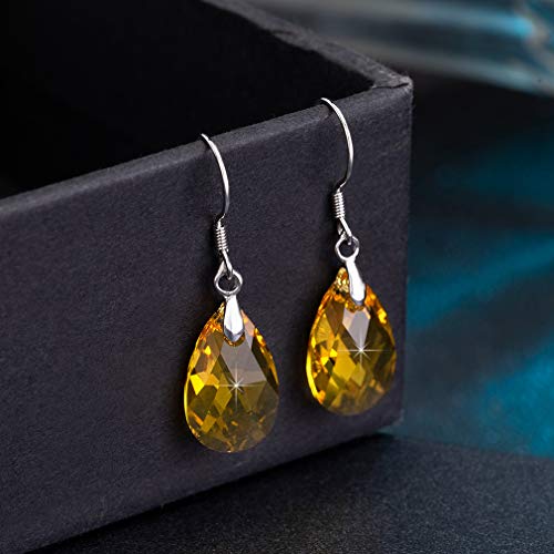 Austrian Crystal Teardrop Drop Earrings for Women, French Hook | 925 Sterling Silver Hook, Crystal Dangle Earrings, Sparkly Teardrop Stone, Lightweight Feel, Day-To-Evening Wear - color: Yellow