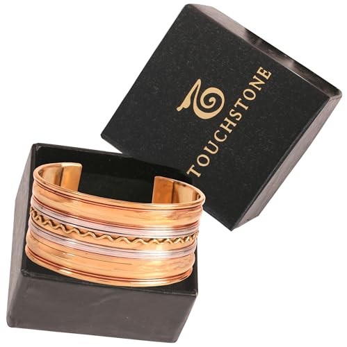 Touchstone Indian Bollywood Handcrafted Slip In Easy To Wear Stylish Wrist Enhancer Designer Broad Jewelry Cuff Bracelet For Women and Men. - style: Braided two tone 2