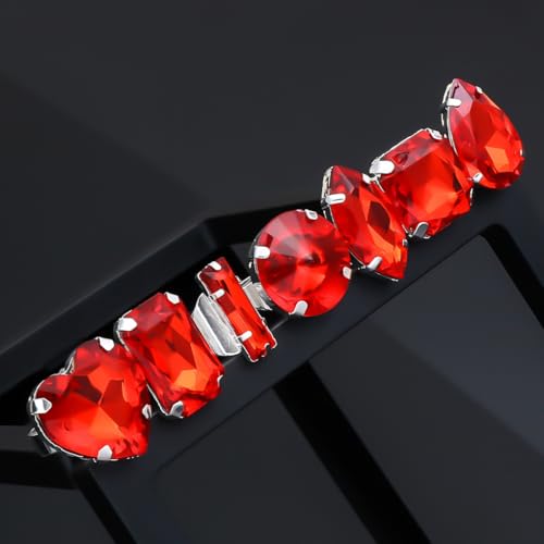 FUTIMELY 7Pcs Exaggerated Chunky Large Rhinestone Ring Set,Glitter Heart Square Oval Teardrop Knuckle Rings,Unique Red Crystal Open Rings Pack Cocktail Jewelry - color: Red