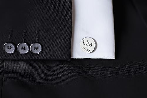 Custom engraved cufflinks for men, personalized wedding gift for groom, father of the bride & groom dad, best men, customized gold & silver cufflinks with dates, quotes or couples initials from bride - style: Initial | Initial