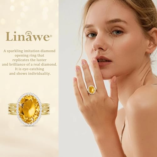 Linawe Costume Jewelry Adjustable Cocktail Ring for Women | Copper, Rhinestone, Cubic Zirconia, Oval, Fake Diamond, Crystal, Stone, Birthstone, Gemstone, Big, Chunky, Statement - color: Yellow Champagne