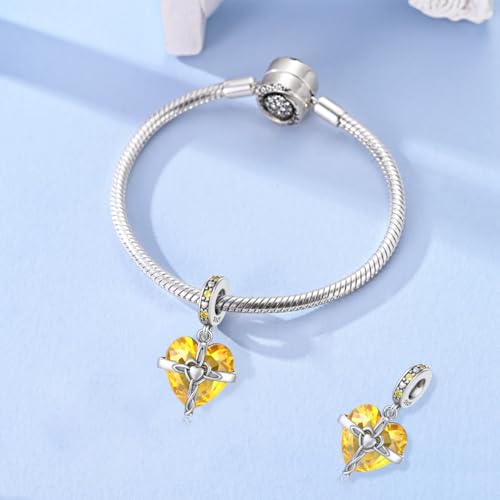 LNQOBU Birthstone Charm for Bracelets,925 Sterling Silve Heart Dangle Charms for Pandora Bracelets - color: K-November