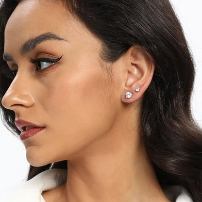 18K White/Yellow Gold Plated Stud Earrings for Men Women 4 Prong Graduated Round Clear Cubic Zirconia Hypoallergenic Earrings Set 3-8MM - color: White Gold Plated, size: 3MM