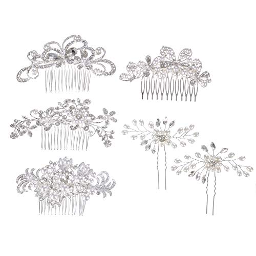inSowni 32 Pack Silver Wedding Hair Side Combs+U-shaped & Twist Bridal Hair Pins Pieces Accessories Rhinestone Pearls for Women Girls Brides Bridesmaids