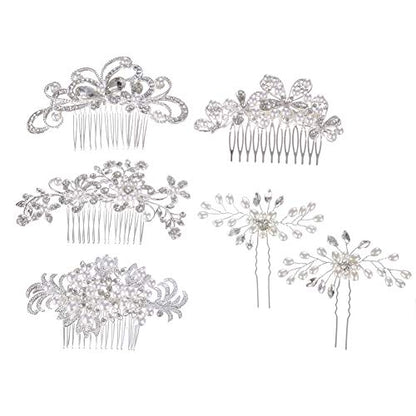 inSowni 32 Pack Silver Wedding Hair Side Combs+U-shaped & Twist Bridal Hair Pins Pieces Accessories Rhinestone Pearls for Women Girls Brides Bridesmaids