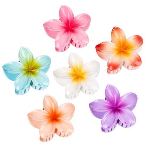 6 Pcs Flower Hair Claw Clips for Women, Hawaiian Hair Clips for Thick Thin Hair, Cute Summer Beach Hair Accessories - color: Pink