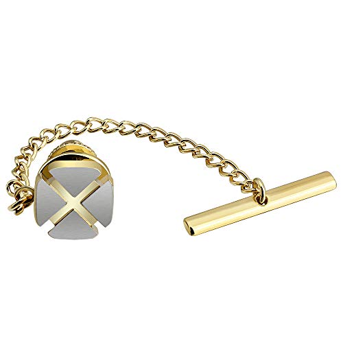 HAWSON Mini Tie Pin for Men, Tie Tack with Chain for Men's Necktie, Tie Tack Gift Set for Wedding, Party, Meeting - color: Gold + Brushed Silver