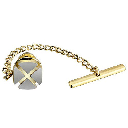 HAWSON Mini Tie Pin for Men, Tie Tack with Chain for Men's Necktie, Tie Tack Gift Set for Wedding, Party, Meeting - color: Gold + Brushed Silver