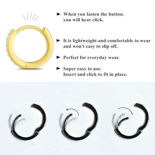 ORANGELOVE 3 Pairs 14K Gold Plated Huggie Hoop Earrings Set for Women or Men Lightweight Hypoallergenic Small Hoop Earring Pack Multiple Piercing Stacks Cartilage Piercing Jewelry - style: Clear CZ-Gold-8/10/12mm