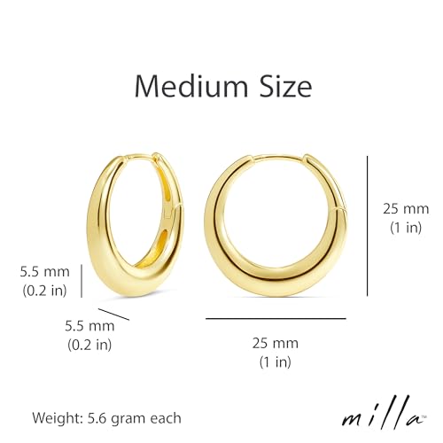 Milla Small Silver Hoop Earrings and Chunky Gold Hoops for Women | Small Chunky Silver Hoops and Thick Gold Hoop Earrings for Women. Available in 14K Gold and Silver Plated Finish - color: Gold - 25 mm Medium