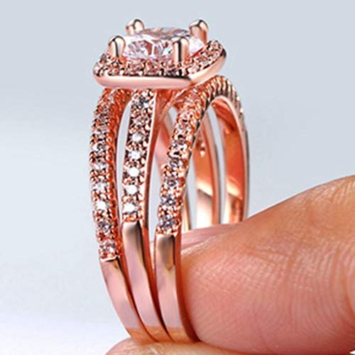 Jude Jewelers Silver Rose Gold Three-in-One Wedding Engagement Bridal Halo Ring Set - color: Rose Gold