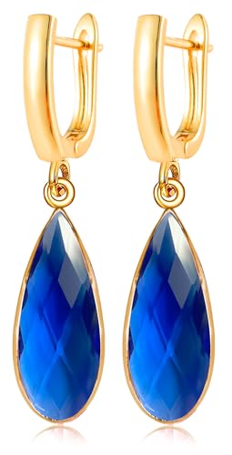 Geometric 14K Gold Crystal Stone Quartz Gemstone Leverback U Hoop Drop Dangle Earrings Jewelry for Women - color: C08