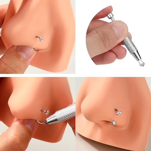 18G 20G Horseshoe Nose Rings Studs,Surgical Steel Nose Ring Pink Cubic Zirconia Nose Piercing,Internally Threaded Nose Rings For Women,Pink and Silver Zirconia - color: 18G-Gold-Star
