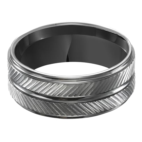 Brilliant Expressions Men’s 9mm Black Tungsten Carbide Wedding Band, Textured Matte Finish, Step Edges, Comfort Fit