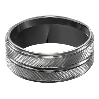 Brilliant Expressions Men’s 9mm Black Tungsten Carbide Wedding Band, Textured Matte Finish, Step Edges, Comfort Fit