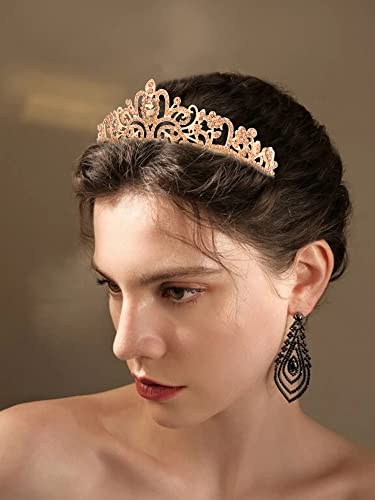 COCIDE Gold Tiara Crowns Crystal Headband Princess Rhinestone Crown with Combs Bride Headbands Bridal Wedding Prom Birthday Party Hair Accessories Jewelry for Women and Girls (M CHAMPAGNE) - color: TK Gold+Champagne