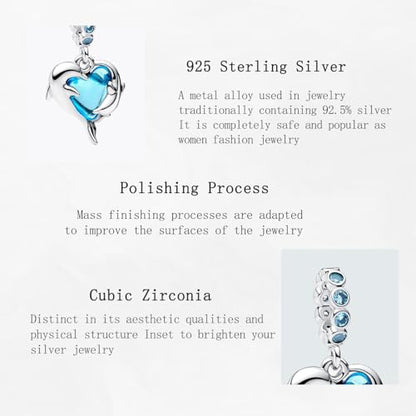 Charms Beads 925 Sterling Silver Animal Heart Flower Friend Dangle Pendant with 5A Cubic fits for Charms Bracelets for Woman Valentine's Day Mother's Day Christmas Graduation Birthday Gift - style: D27-Blue Whales