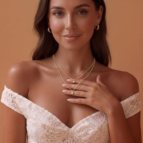 Tewiky Dainty 14k Gold Plated/Silver Cubic Zirconia Necklaces for Women, Simple CZ Jewelry Necklaces Trendy Gifts - color: Gold layered small CZ