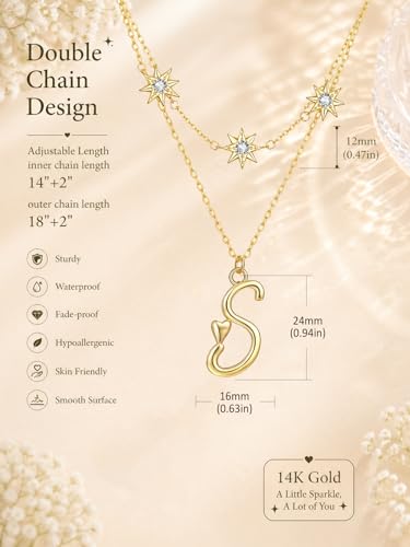 14K Gold A-Z Initial Lette Necklace Star Choker Women Necklace | Personalized Initial Jewelry, Meaningful Name Letter Gift for Women Wife Mom Friend, Perfect Present For Birthday/Anniversary - style: 14K Gold-S
