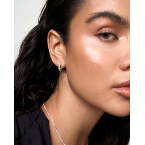RANKEEF Small Rhinestone Hoop Earrings 925 Silver Everyday Cartilage Hoops Hypoallergenic Dainty 14K Gold Plated Huggie Sparkle Double Row Cubic Zirconia Hoop Earrings 10/15/20/25mm - color: Silver, size: 15mm