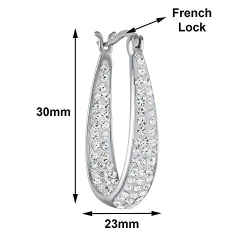 Savlano Inside Out Oval Shape Crystal Hoop Earrings For Women Comes With Savlano Gift Box - color: White Gold
