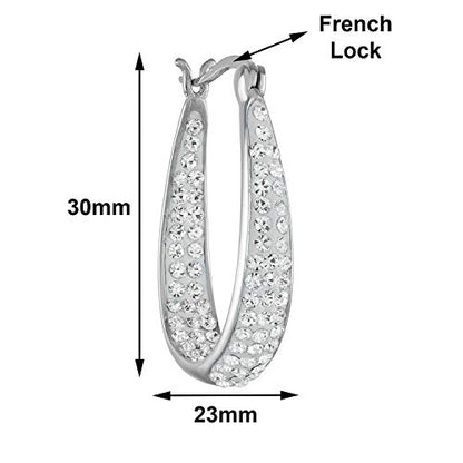 Savlano Inside Out Oval Shape Crystal Hoop Earrings For Women Comes With Savlano Gift Box - color: White Gold