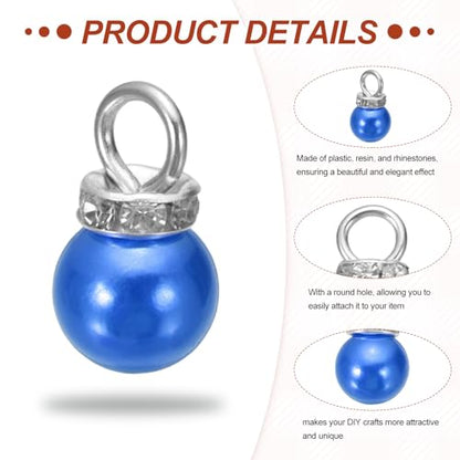 MECCANIXITY 100Pcs Imitation Pearl Pendant 10mm Faux Pearl Beads with Rhinestone for Dangle Jewelry Making Earrings Necklace Bracelets Crafts, Blue - color: Blue