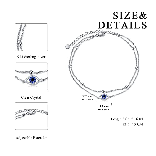 POPLYKE 925 Sterling Silver Double Layered Chain Evil Eye Daisy Sunflower Butterfly Anklets for Women Holiday Beach Crystal Ankle Bracelet Dainty Evil Eye Jewelry - style: Evil Eye Anklet