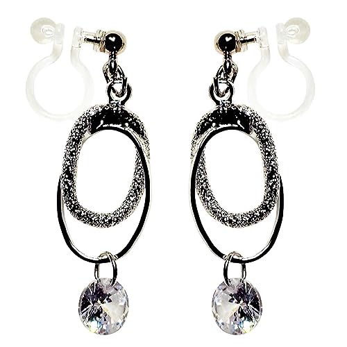 Drop Cubic Zirconia Invisible Clip On Earrings for Women Not Pierced Gold Teardrop Sqaure CZ Crystal Dangle Gold Silver Comfortable Clip On Earrings Bridal Wedding Prom - color: Oval Silver