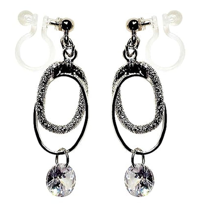 Drop Cubic Zirconia Invisible Clip On Earrings for Women Not Pierced Gold Teardrop Sqaure CZ Crystal Dangle Gold Silver Comfortable Clip On Earrings Bridal Wedding Prom - color: Oval Silver