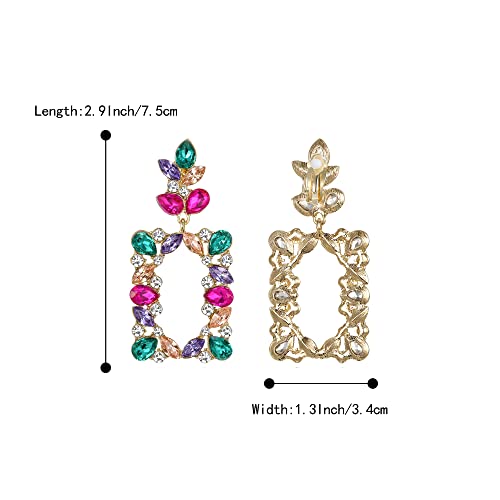 Clip-on Dangle Earring Earrings Art Deco Sparkly Rhinestone Marquise Teardrop Rectangle Geometric Statement for Women - color: Multicolor Gold-Toned