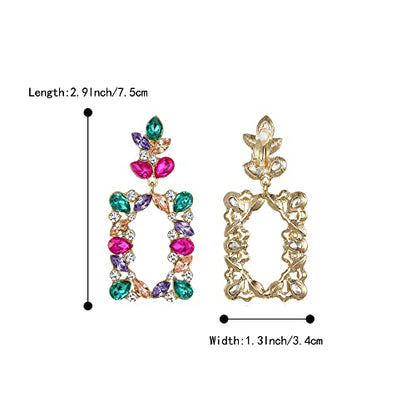 Clip-on Dangle Earring Earrings Art Deco Sparkly Rhinestone Marquise Teardrop Rectangle Geometric Statement for Women - color: Multicolor Gold-Toned