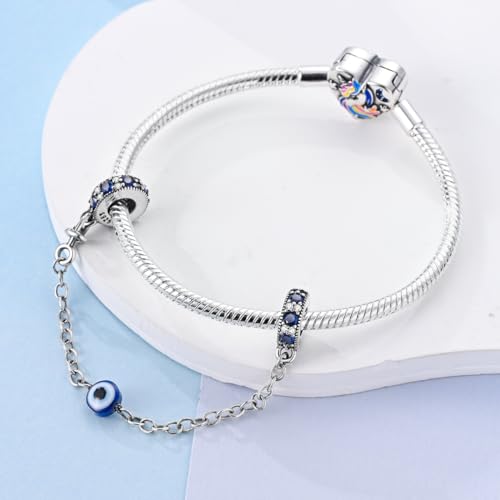 925 Sterling silver Safety Chain Charm for Bracelet Pendants Clip Beads | Infinite Love Butterfly Evil Eye Stopper Spacer dangle Charm for Woman Jewelry Gift - color: Evil eye Chain