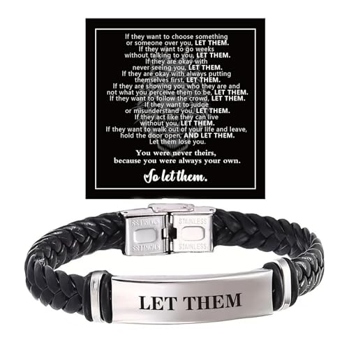 Let Them Infinity Leather Bracelet, Self Worth Motivation Bracelet Stainless Steel Black Braided Leather Bangle Bracelets Handmade Engraved Inspirational Friendship Jewelry Gift for Men - style: Silver