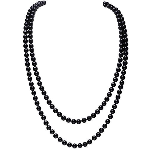 BABEYOND Long Pearl Necklace Faux Pearls Necklace Set Beaded Long Pearls Necklace 1920s Gatsby Costume Jewelry - color: Black