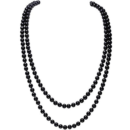 BABEYOND Long Pearl Necklace Faux Pearls Necklace Set Beaded Long Pearls Necklace 1920s Gatsby Costume Jewelry - color: Black