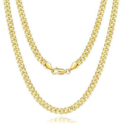 14K Gold Necklaces for Women Men 4.5mm Cuban Gold Chain Necklace | 14K Gold Cuban Link Chain for Men Chunky Gold Necklace for Women Non Tarnish Strong yet Refined Golden Charm Necklace 16-24in - size: 16in