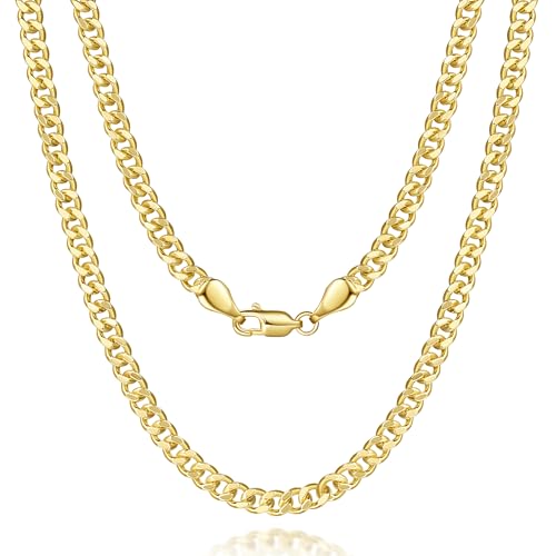 14K Gold Necklaces for Women Men 4.5mm Cuban Gold Chain Necklace | 14K Gold Cuban Link Chain for Men Chunky Gold Necklace for Women Non Tarnish Strong yet Refined Golden Charm Necklace 16-24in - size: 24in