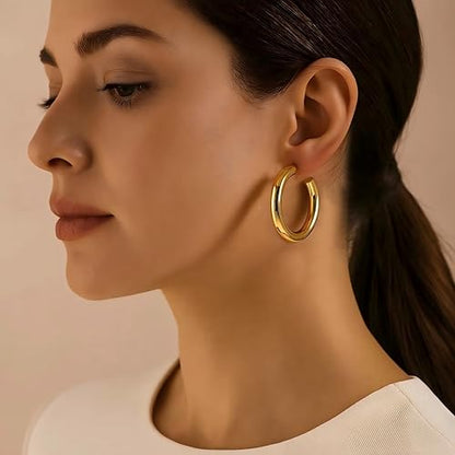 12 Pairs Chunky Gold Hoop Earrings for Women Trendy, Gold Plated Lightweight Hypoallergenic Stack, Thick Open Twisted Huggie Hoops Earring Set - color: 12 Pairs Gold Chunky